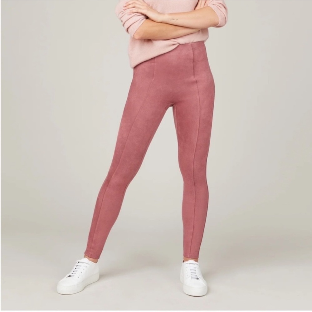 Spanx Faux Suede High Waist Leggings Rich Rose Pink Size Medium‎ Tall MT New